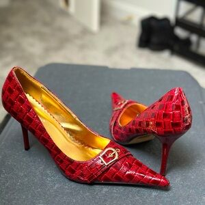 Pierre Dumas size 10. Red stiletto leather heels